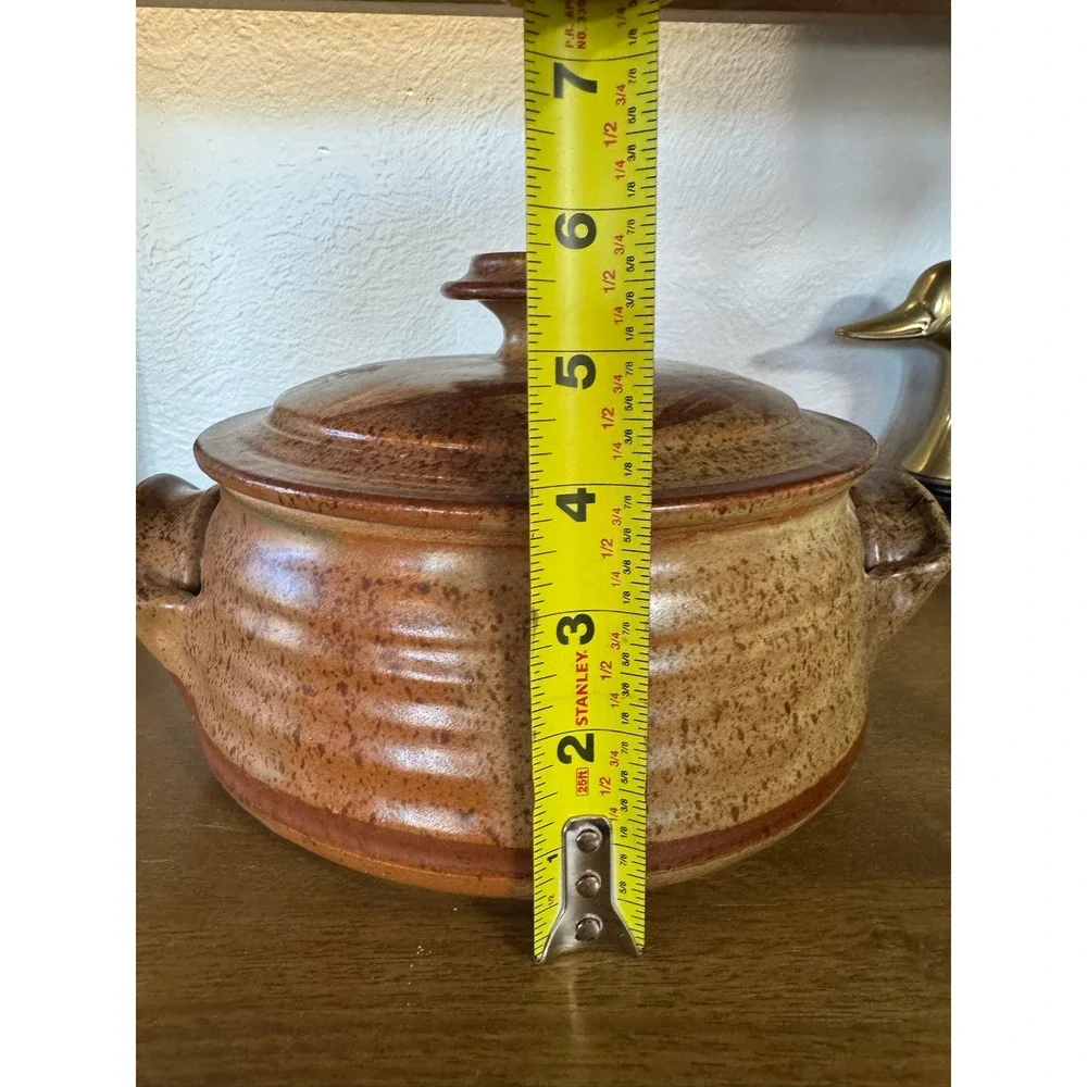 Vintage Handmade Studio Pottery Casserole Dish with Lid‎ Bamboo Leaf SIGNED